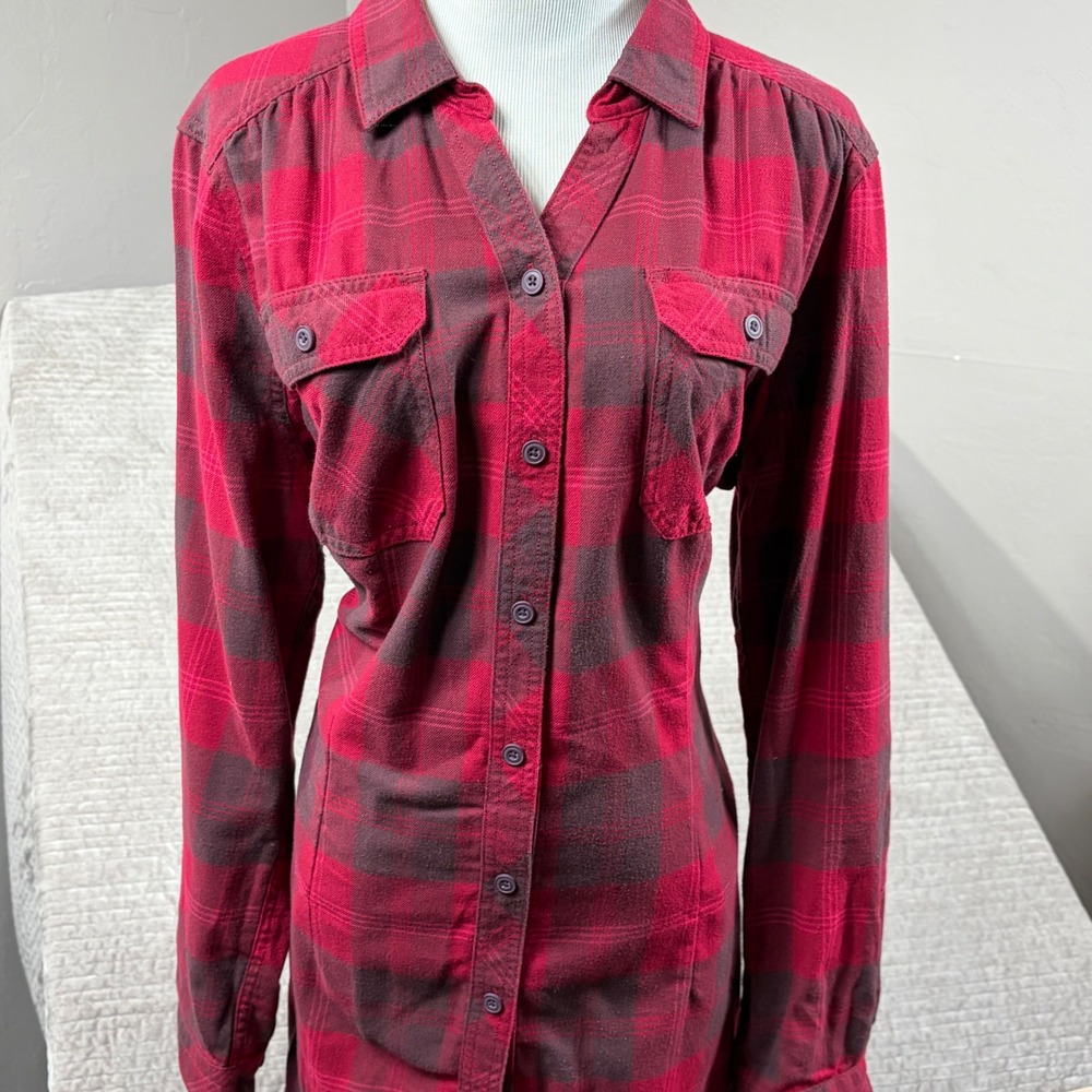 Duluth Trading Co Red Plaid Free Swingin Flannel Shirt XL 89802